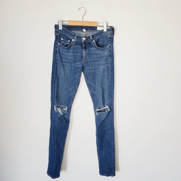 RAG & BONE Blue Distressed Skinny Jeans - Picture 3 of 11